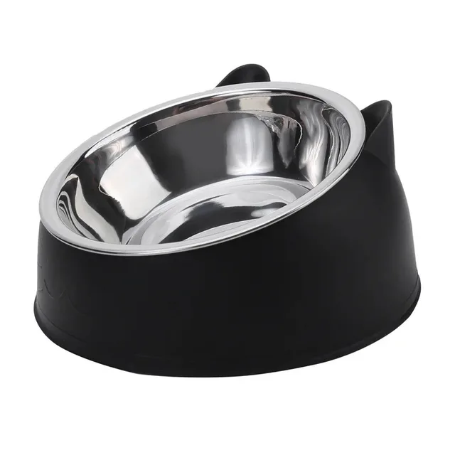 1Pc Cat Bowl Lovely Creative Inclined Kitten Puppy Food Feeding Bowls Stainless Steel Cats Drinking Feeder Pet Dogs Cats Feeders 3