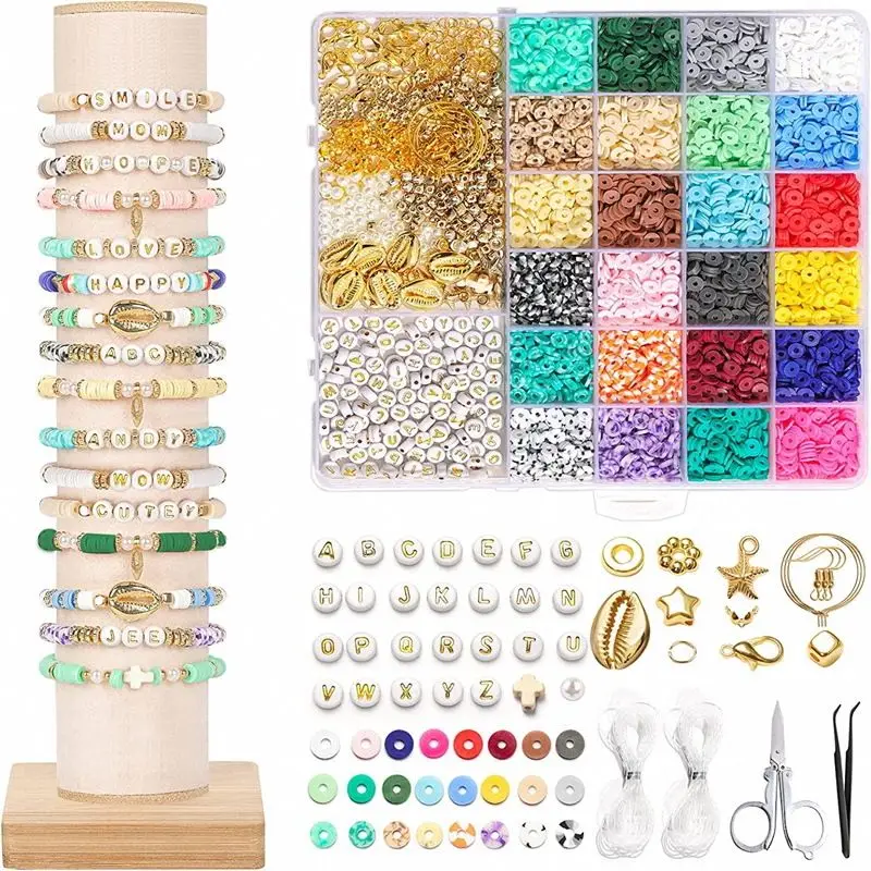 

Polymer Clay Flat Beads Set For Jewelry Making Rainbow Color 6MM Boho Clay Chips Beads For Bracelet Making Set Accessories Kit