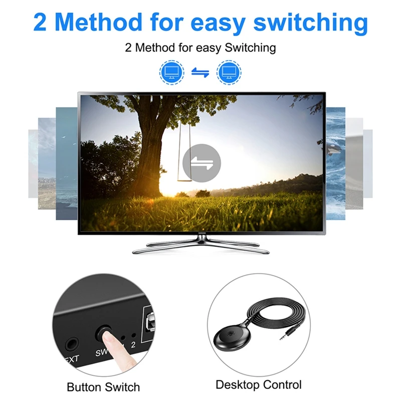 노트북 공유 키보드 마우스용 2 in 1 Out 스위치, 2 포트, 8K @ 30Hz Displayport1.2 스위치, 2 in 1 Out, 3 USB2.0 포트, 2 PC