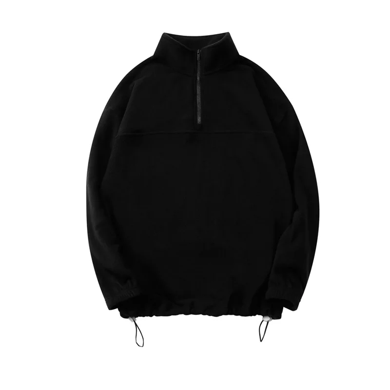 

Double Sided Fleece Pullovers Sweatshirt for Men Half Zipper Drawstring Hem High Street Youth Male Lapel Long Sleeve Tops