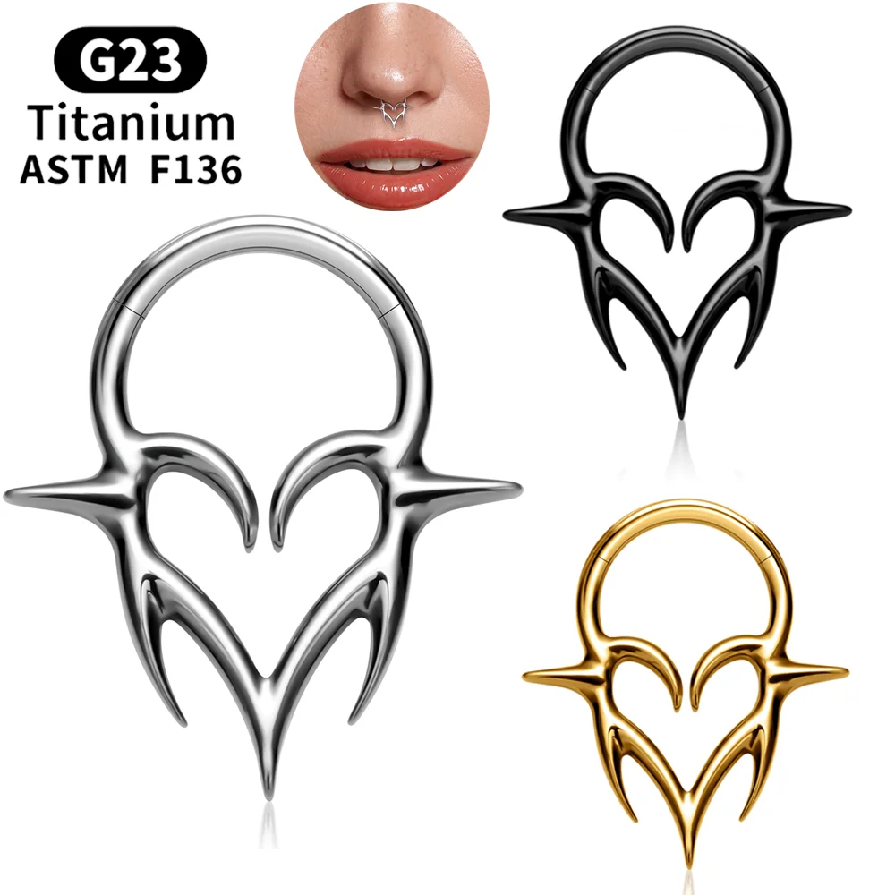 Nose Rings Piercing Jewelry Body Piercing Earrings Ear Piercing Jewelry Hoop Earrings Body Piercing Jewelry Body Jewelry New G23 Titanium Gold 16G Hinged Segment Septum Piercing Nose Ring Hoop Cartilage Tragus Daith Clicker Earrings