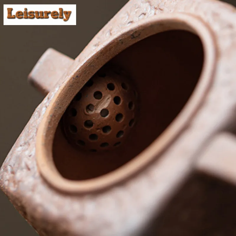 130ml Retro Rough Pottery Square Teapot Ancient Tea Infuser Pot Tea Brewing Kettle with Ball Hole White Tea Tea Services Craft