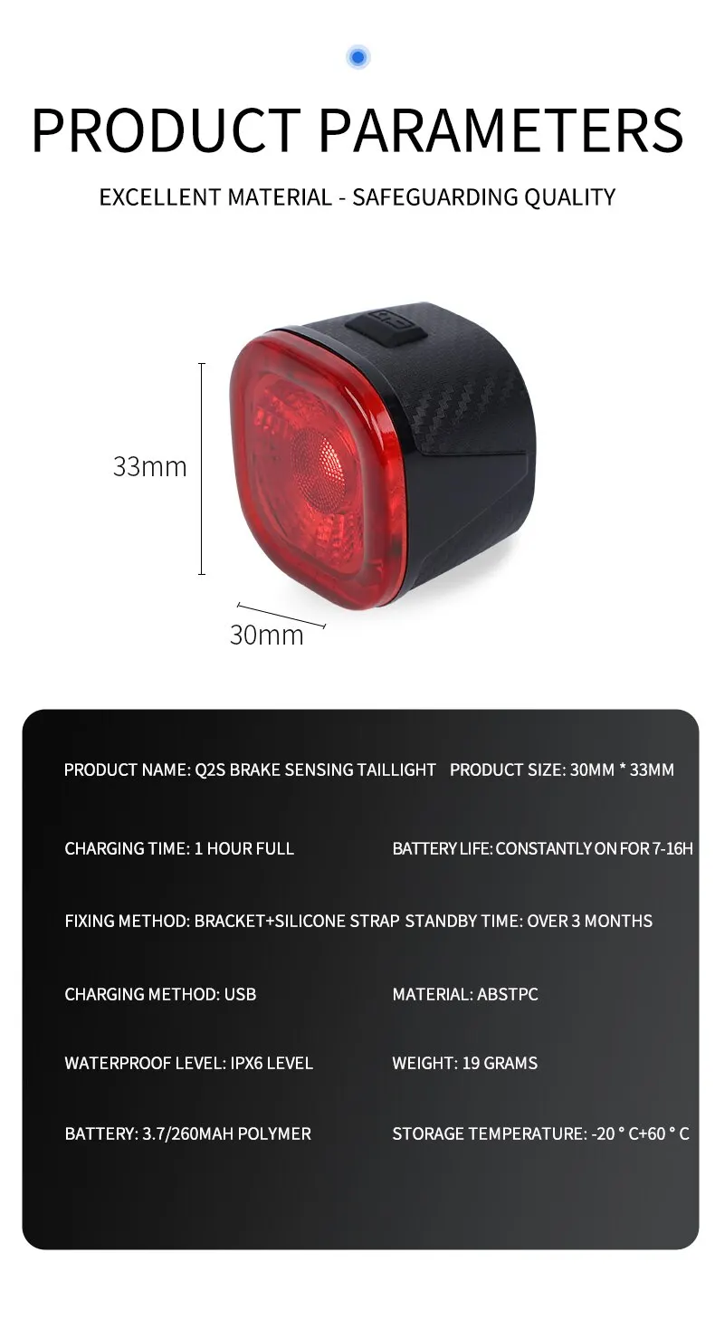Description Picture 4 of itemOFFBONDAGE Smart Bicycle Brake Light IPx6 Taillight Type-C Bike Tail Rear Light Auto Stop LED Riding Warning Cycling Light