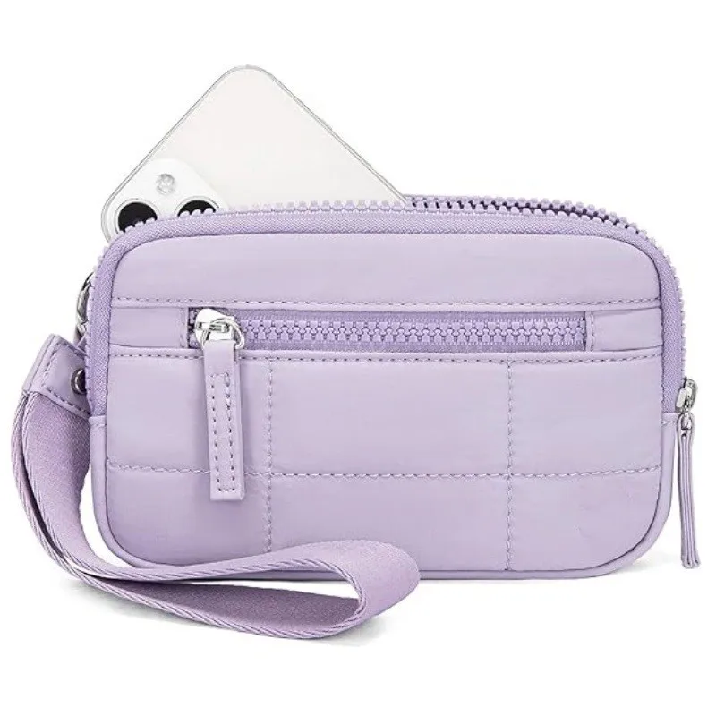 Nylon Quilted Puffer Wristlet Wallet with Multi-Zipper Storage and Organizer