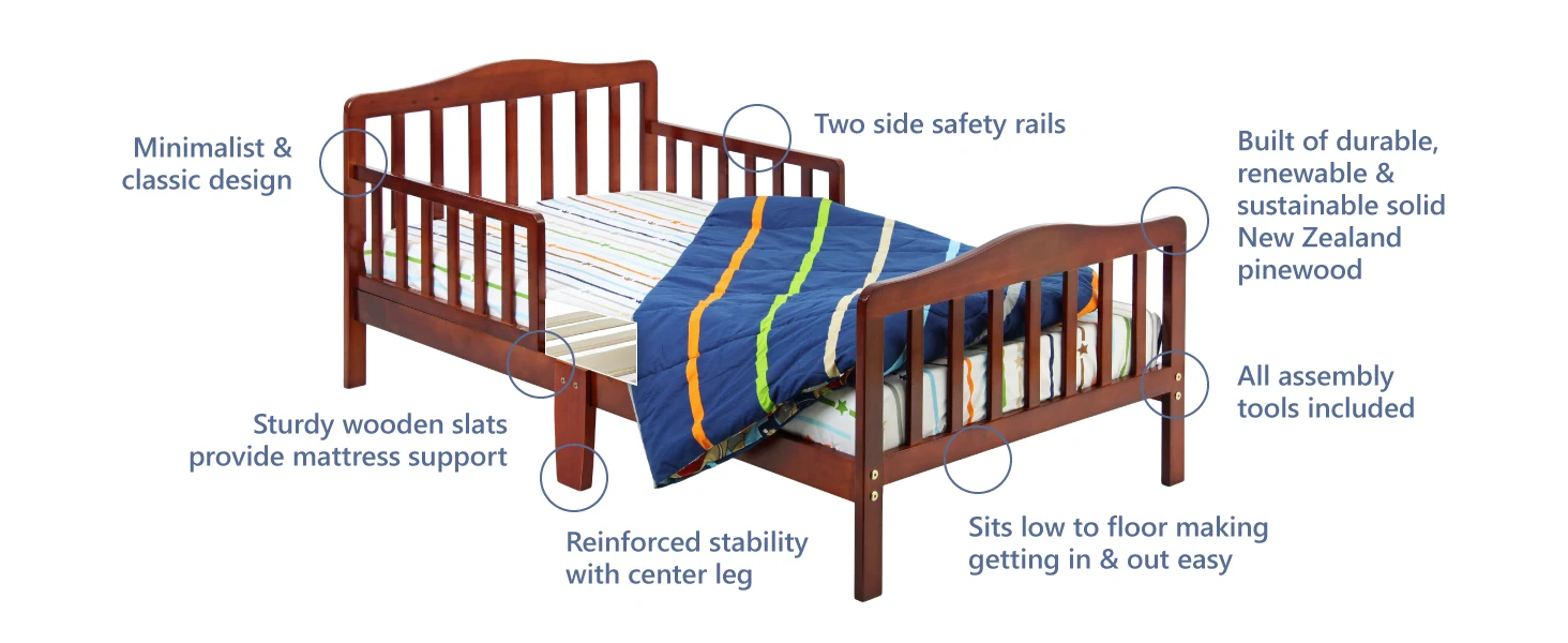 toddler bed for baby,dream on me toddler bed,solid wood toddler bed,two side safety rail toddler bed
