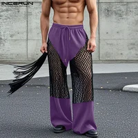 Fashion Casual Style Men's Trousers INCERUN Mesh Splicing Hollow Perspective Long Pant Streetwear Male Drawstring Pantalons 2025 2