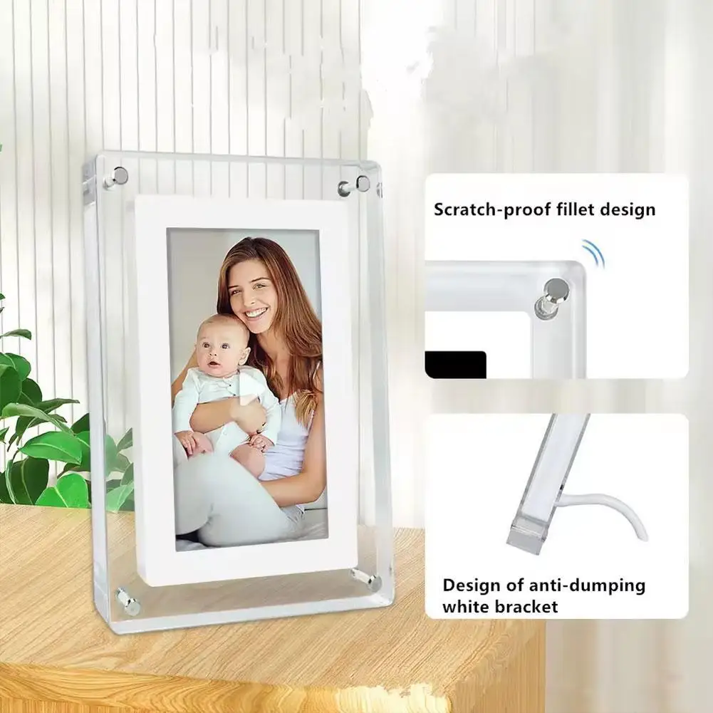 

Acrylic Digital Photo Frame 5 Inch IPS Display 1200mAh IPS Screen 4GB Memory Volume Button Speaker Type C Cut Gift