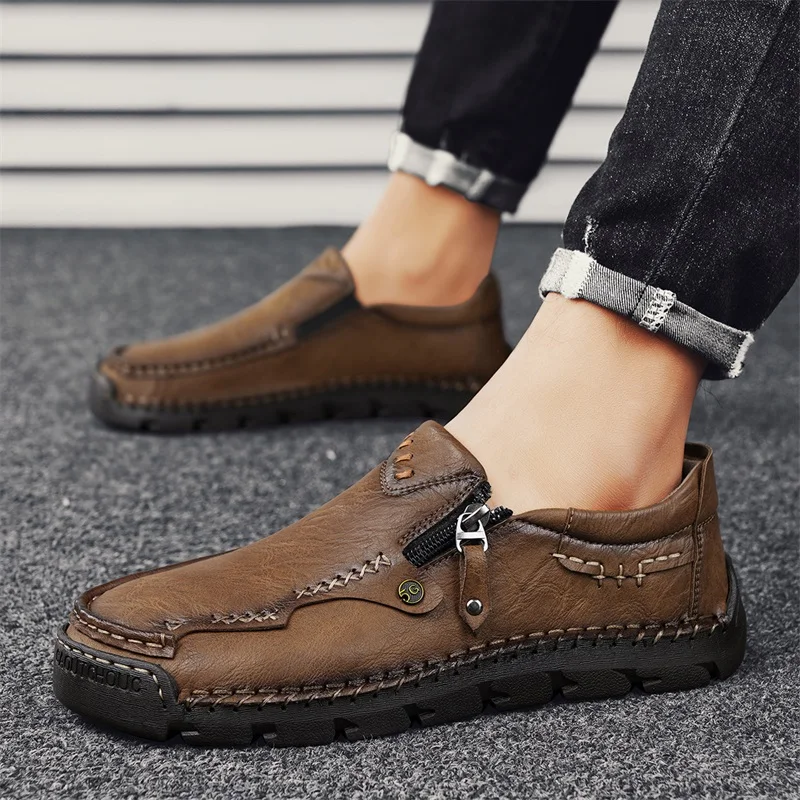 

Large Size 45 46 47 Handmade Casual Shoes for Men Leather Loafers Man Moccasins Mens Driving Shoe Slip On Flats Rubber Male Sole