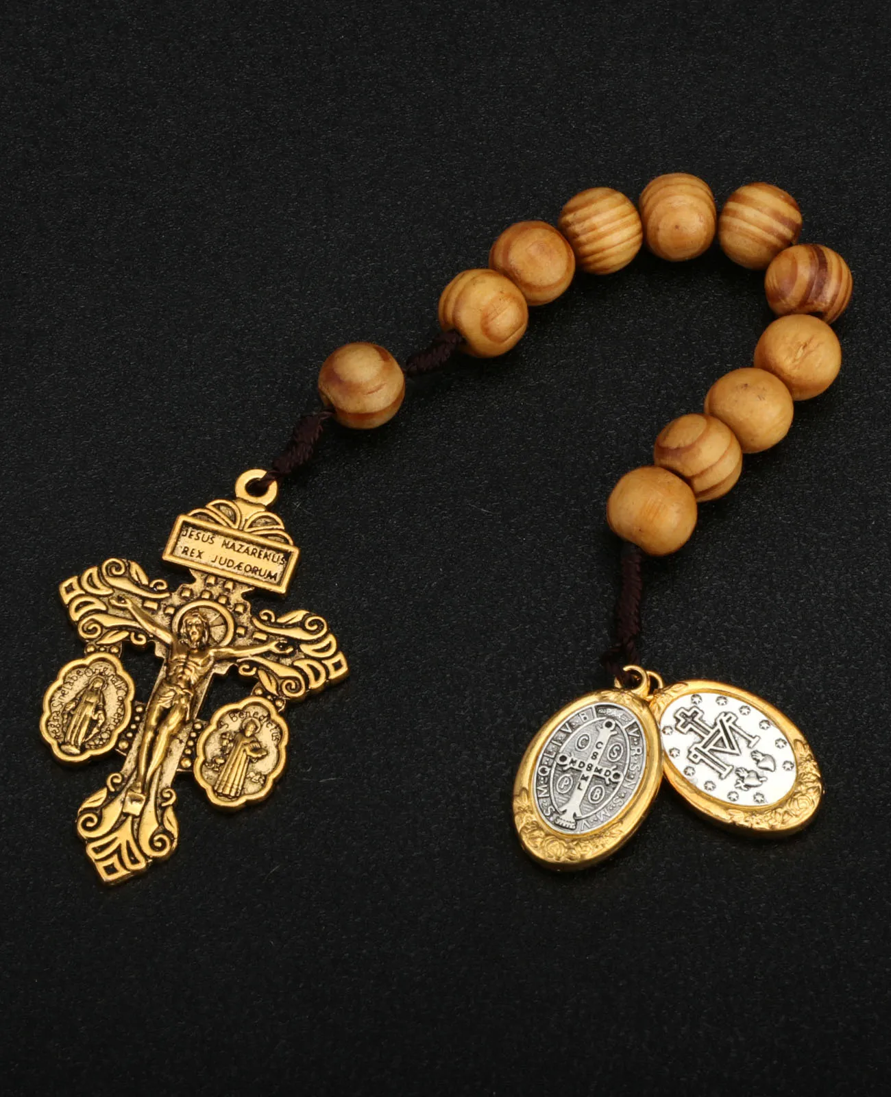 Saint Benedict medal and crucifix pocket rosary detail