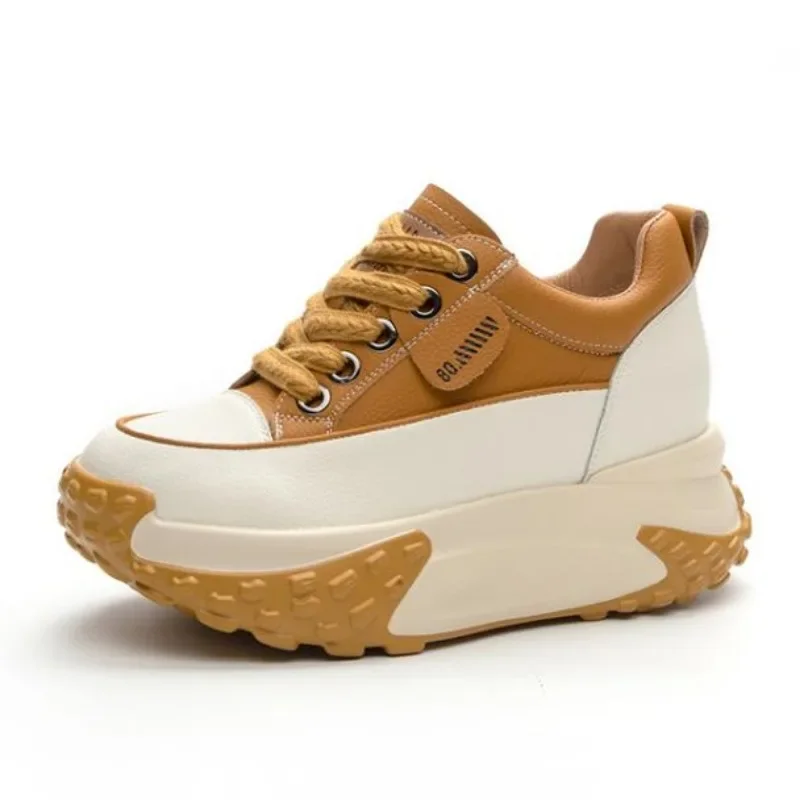 Genuine Leather Platform Wedge Sneakers 7cm