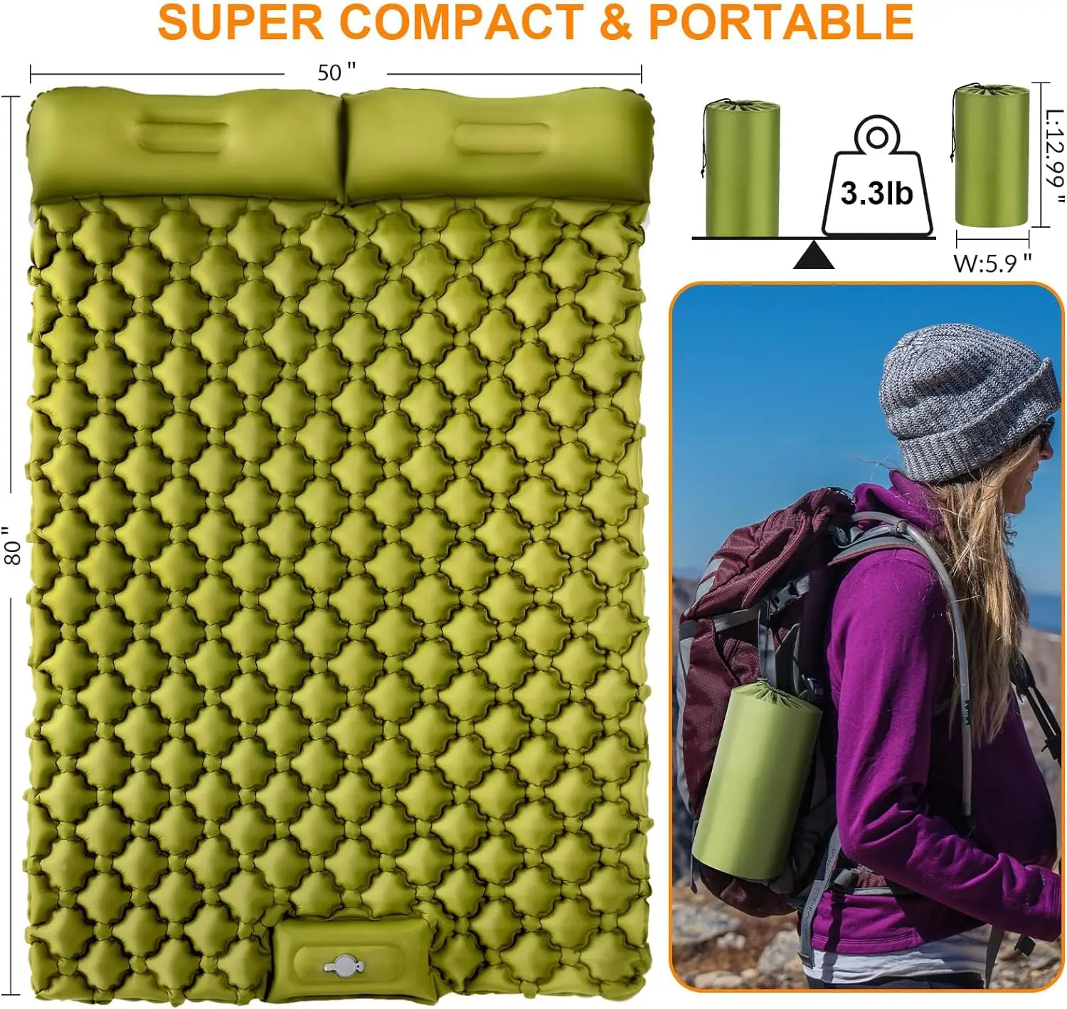 OutdoorDoubleSleepingPadCampingInflatableMattress2PeopleBeach