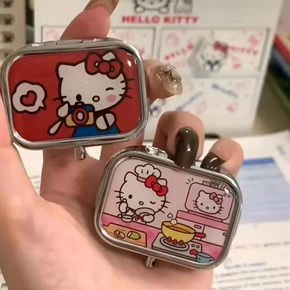 

Милый металлический контейнер для хранения Hello Kitty, Sanrio, мультяшный контейнер для таблеток, герметичная подставка, чехол, органайзер, подарок для друга