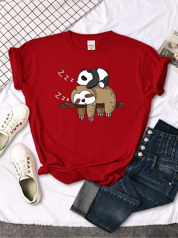 Panda & Sloth Graphic Women's Oversized Round Neck T-Shirt