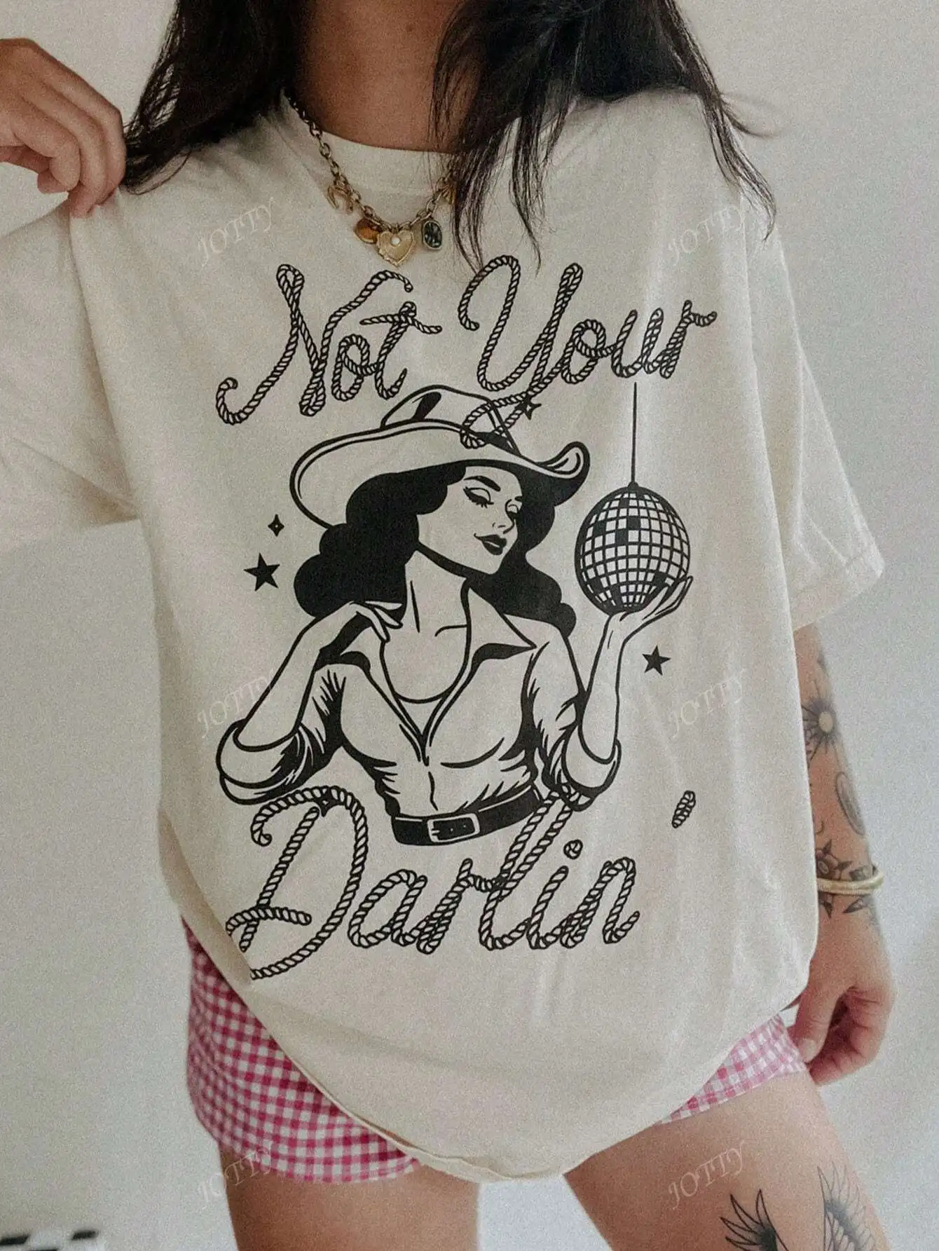 Not Your Girl Grafik Tops Damen Western Cowgirl Print T-Shirt Rundhals Kurzarm T-Shirt Vintage Damen Kleidung Übergröße
