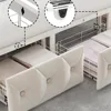 Queen Upholstered Canopy Bed Frame with 2 Drawers and Button Tufted Headboard, Metal Platform Bed with 4 Removable Posts 6