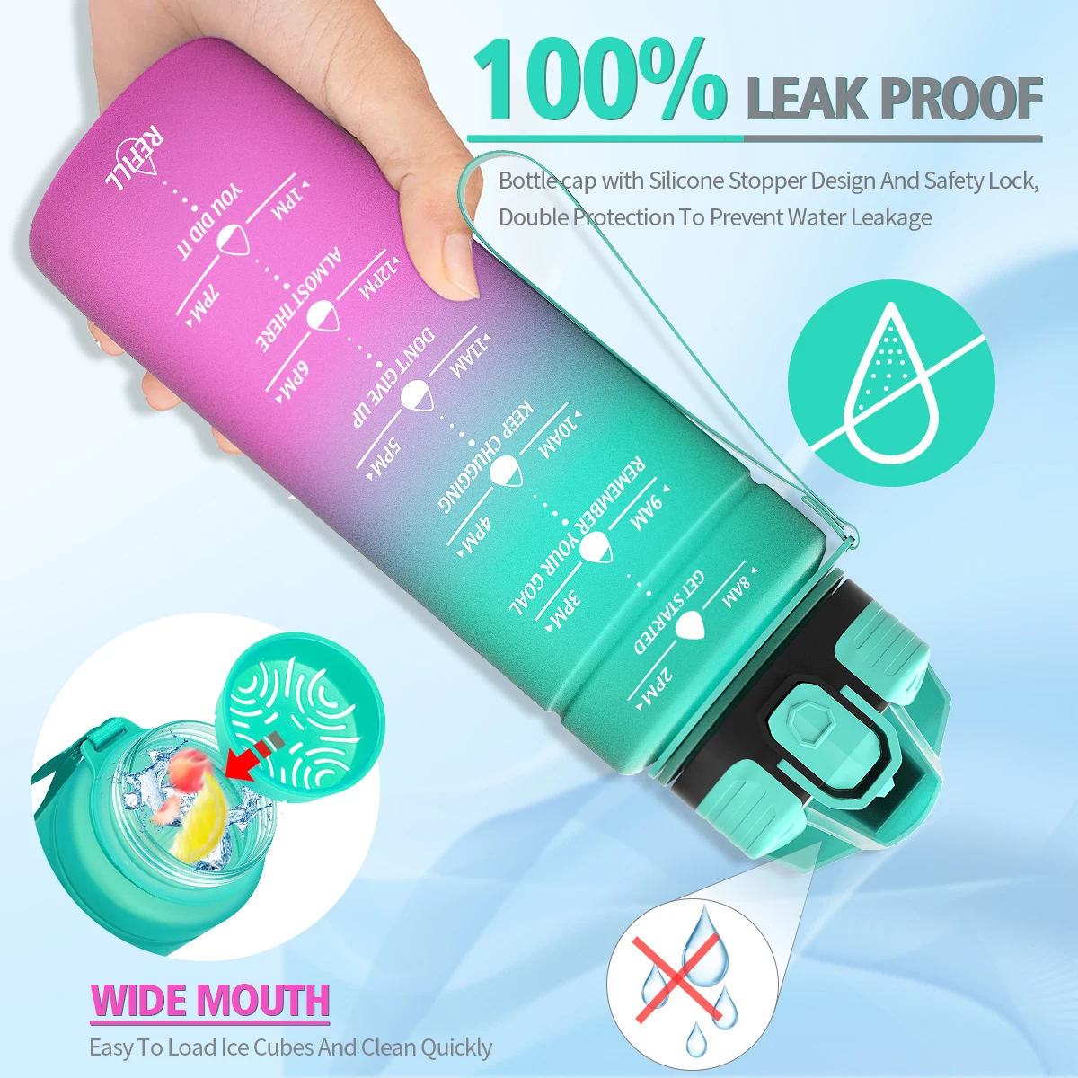 500/700/1000ML Sports Water Bottle With Time Marker Leakproof Portable Drinking Bottle For Outdoor Tour Fitness BPA Free Garrafa