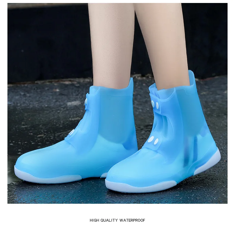 Wasserdichte Schuhüberzüge Wiederverwendbare Silikon-Regenschuh-Schutzhülle Unisex für Männer und Frauen Doppelknopf Großmäuliger Schuh-Wasserschutz – Detail 12