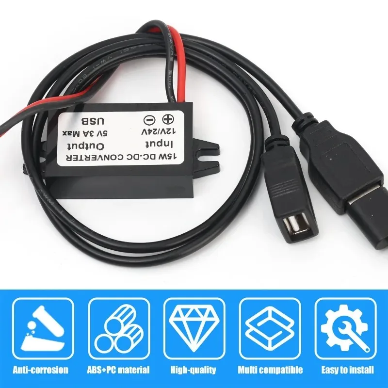 Dual USB Wire Connector Waterproof 12V- 5V Converter DC-DC Step Down Module Power Adapter Multi Functional Voltage Conversion