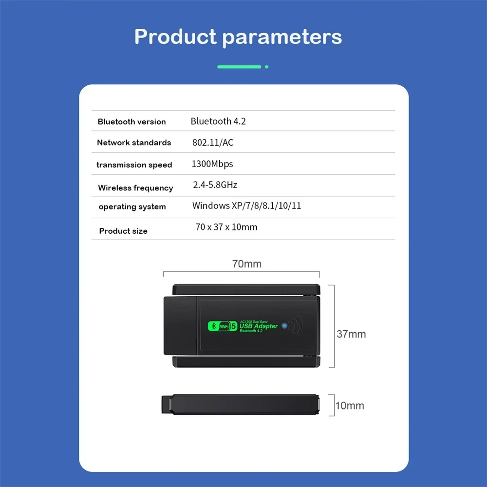 1300Mbps USB 3.0 WiFi 어댑터 네트워크 카드 듀얼 밴드 2.4G/5GHz Bluetooth 4.2 데스크탑 노트북 PC 용 무선 수신기 송신기