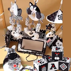 Baby Plush Rattle Toy Soft Stuffed Animal Rattle with Sound Black White Shaker Ring Toys Developmental Hand Grip Toys 0 12 Month