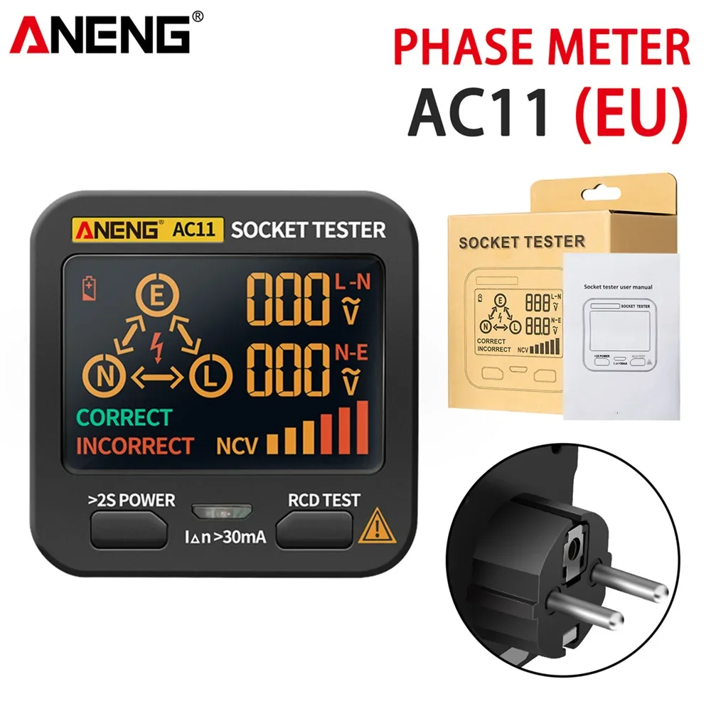 Battery Tester Voltage Tester Digital Voltmeter Voltage Detector Pen ANENG AC11 Smart Digital Outlet Socket Tester Pro US/UK/EU/AU Universal