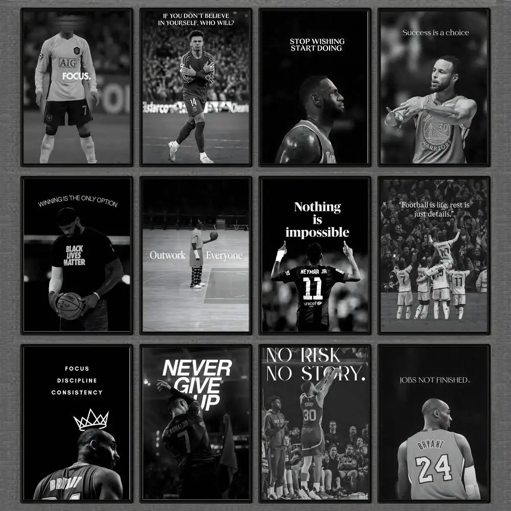 Athlete Inspirational Quotation Poster Home Gym Football Basketball Prints Wall Stickers Paintings for Home Living Room Decor 1