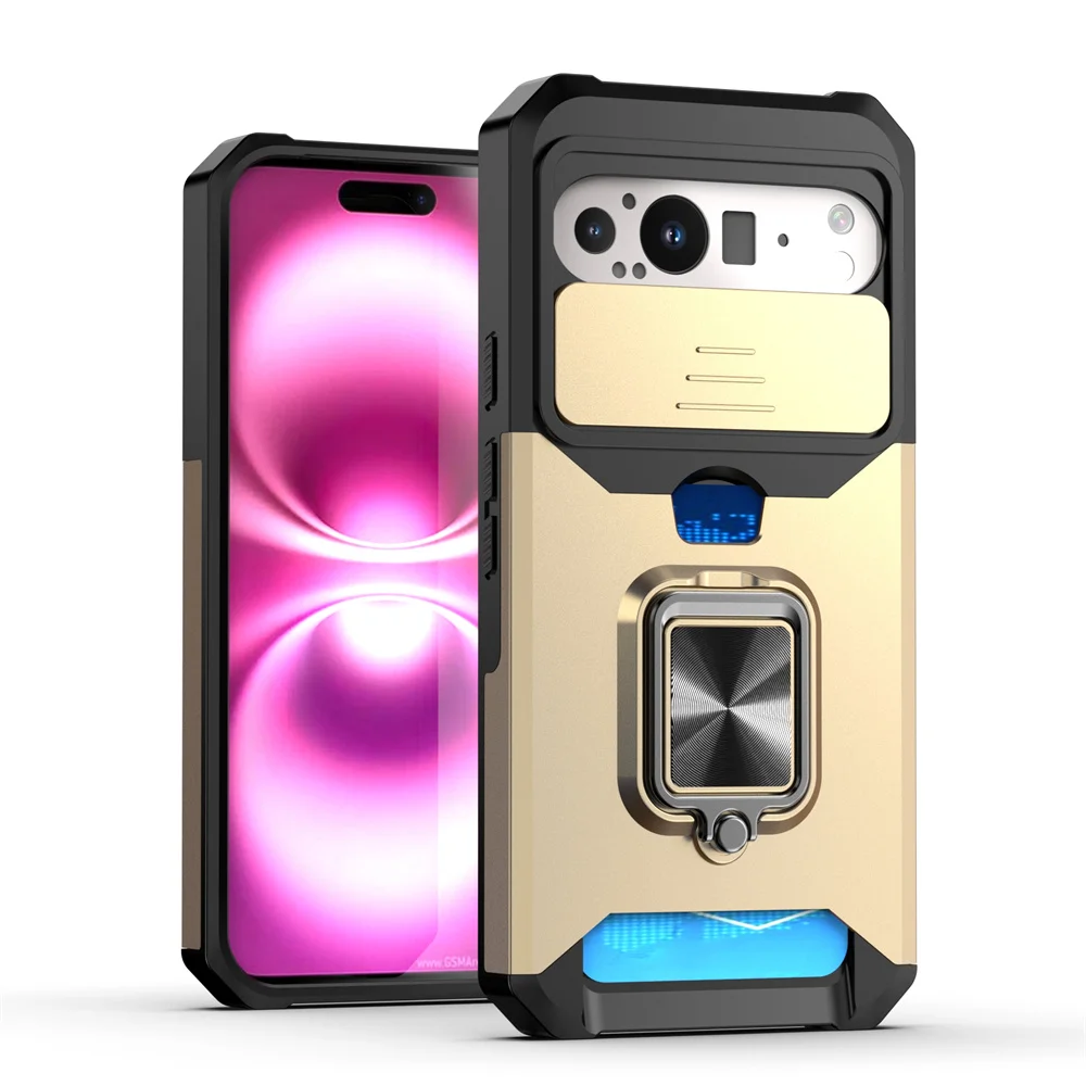 Luxurious Magnetic Phone Case with Slide Camera Protection and Folding Ring Stand