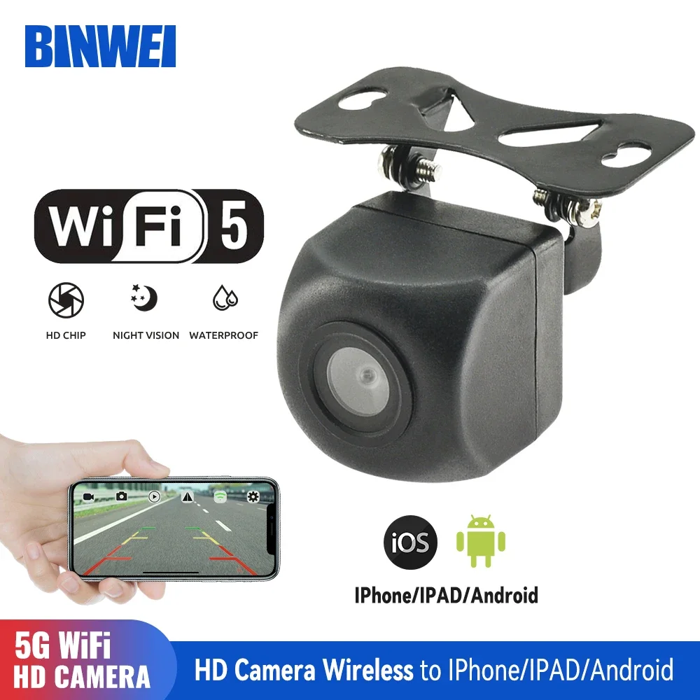 

BINWEI Wireless Car Rear View Camera HD Night Vision Waterproof WIFI 5 Reversing Camera 12V Backup Cameras for Android/IOS/Radio