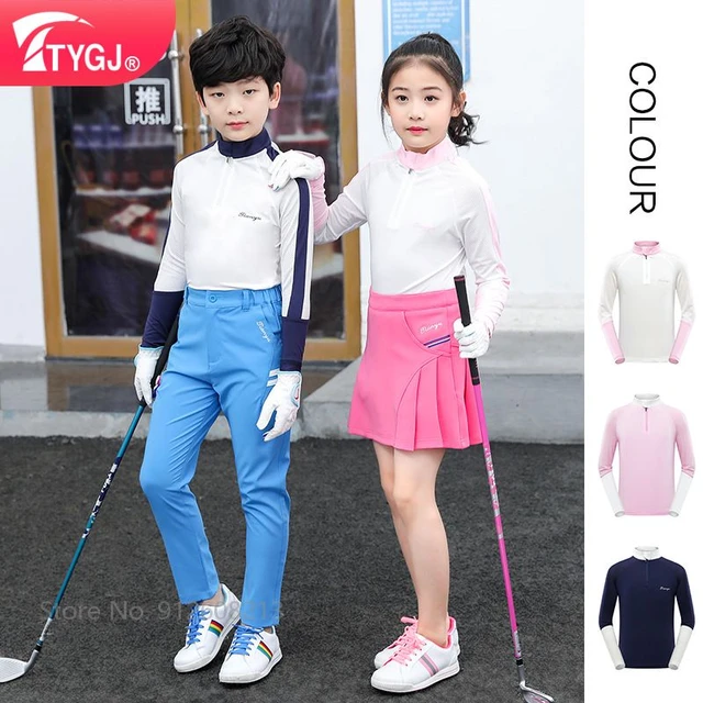 TTYGJ Summer Children Sunscreen Golf Shirts Kids Long sleeve Sports T-shirt  Boys Quick Dry Golf Clothes Girls Zip Collar Tops - AliExpress