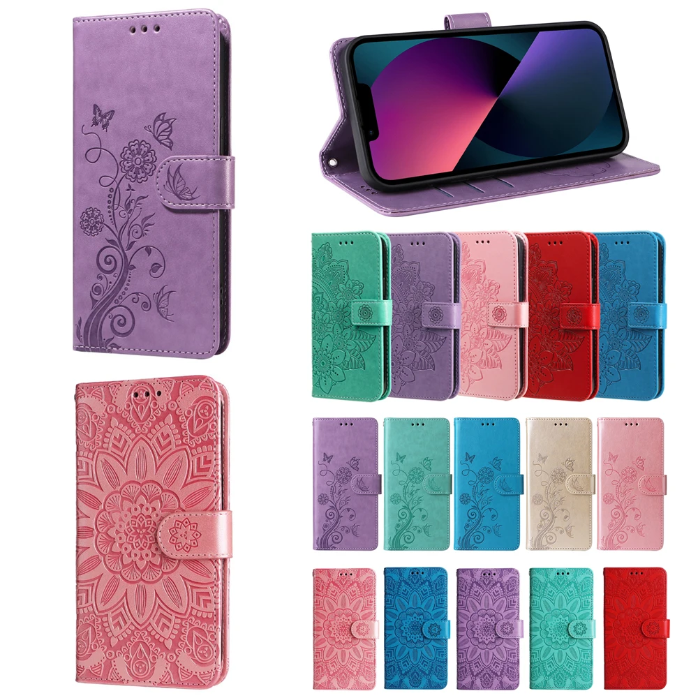 Magnetische Leder-Brieftaschenhülle für Samsung Galaxy S26 Plus Edge Ultra, Handyhülle mit Standfunktion, geprägtes Blumen- und Schmetterlingsmuster