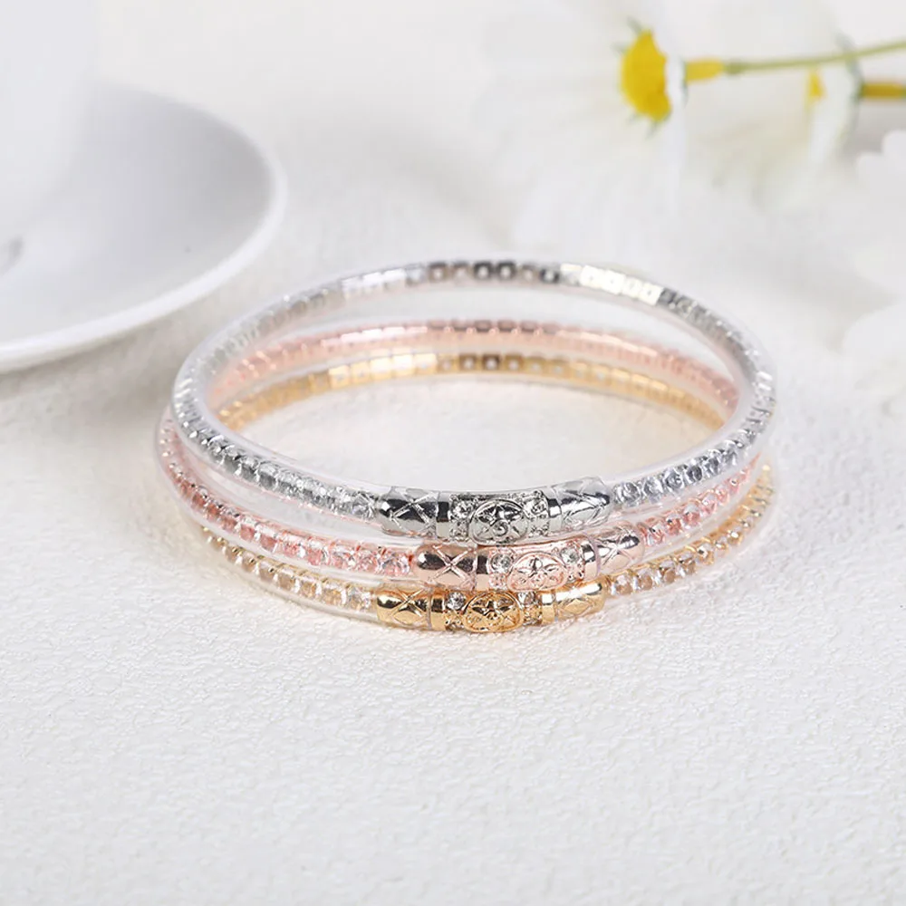1PC Colourful Crystal Bangles Rhinestone Silicone Glitter Jelly Bangles Bracelet for Women Waterproof Beach Party Bracelet 3
