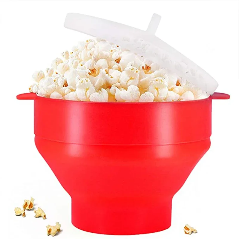 DIY Make Popcorn Bucket Bowl with Lid Bowls Microwave Silicone Popcorn Maker Food Grade Foldable High Quality Kitchen Easy Tools 2