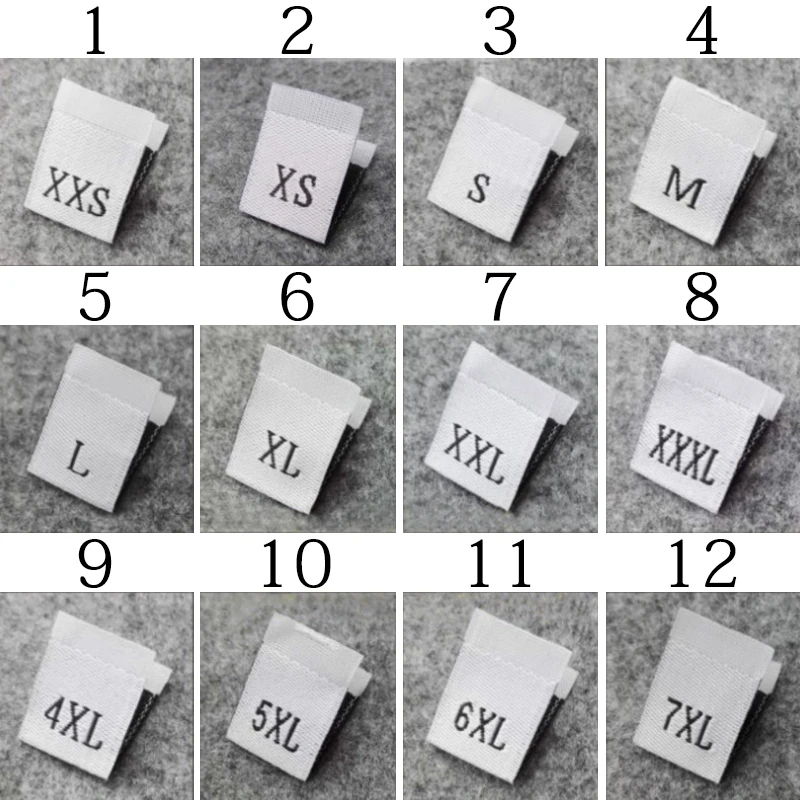 Clothing Labels 100Pcs Clothing Size Label Black Text White Garment Clothes T Shirt Dress Cloth Fabric Label Tag S M L XL 2XL 3XL 4XL 5XL