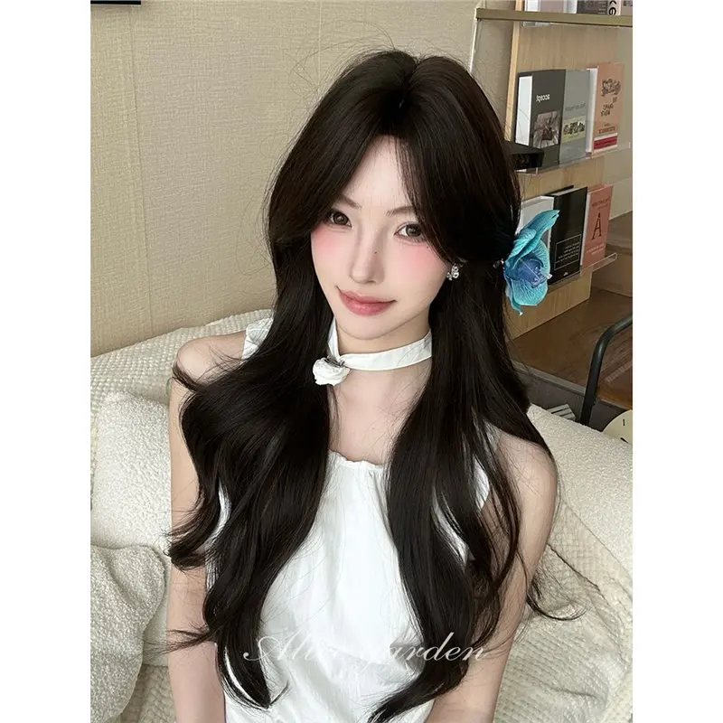 LUPU Long Straight Hair Internet Celebrity Daily Lolita Looks White Natural Diagonal Bangs Full Head Cover for Women