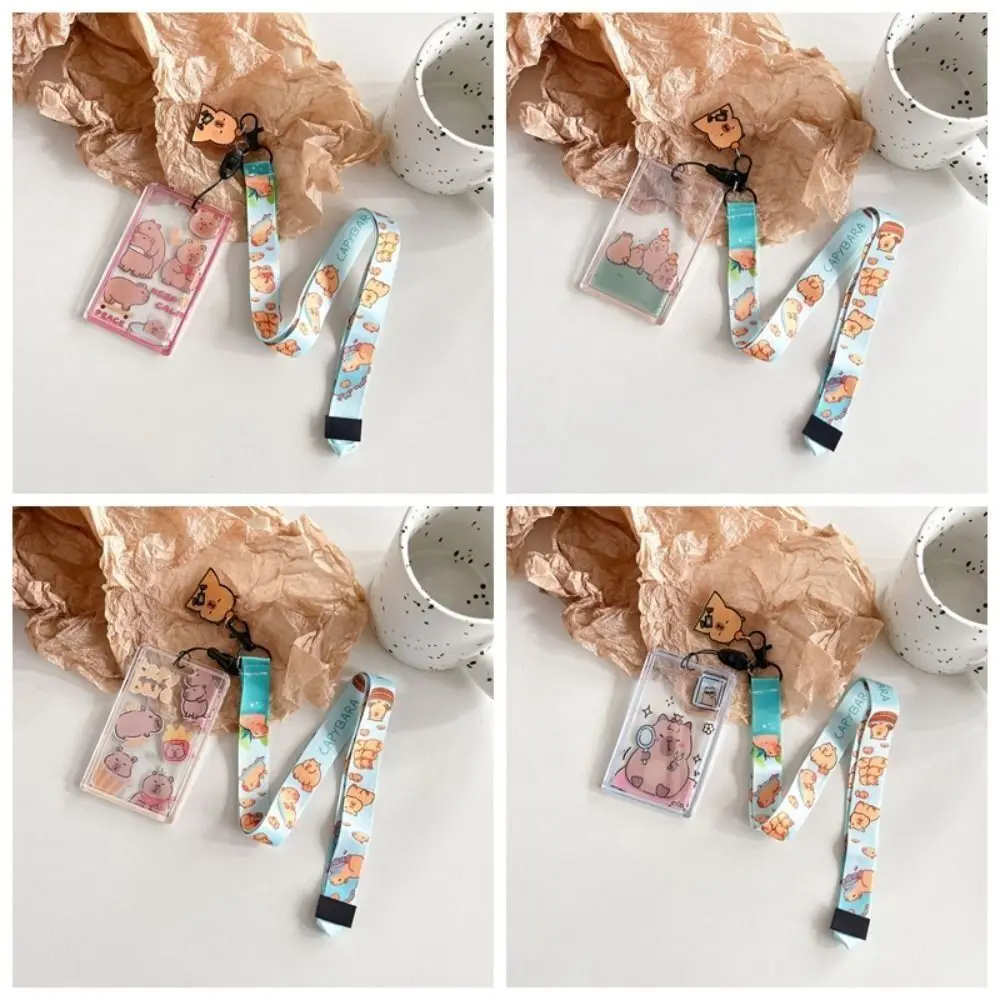 Sliding Cute Capybara Card Holder Acrylic Cartoon Capybara Card Case for card holder
