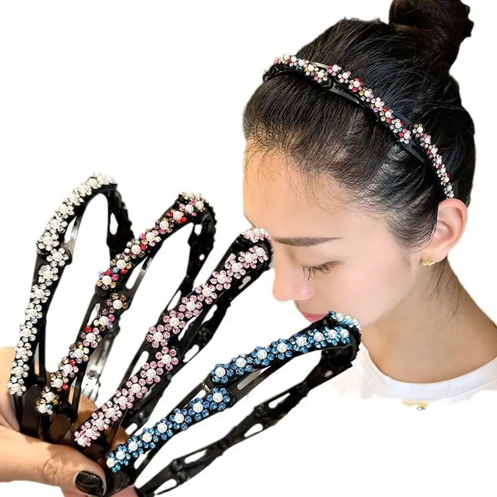 

Extendable Rhinestone Headband Cute Thin Flower Pearl Hair Band Face Wash Hairband Korean Style Headwear Makeup
