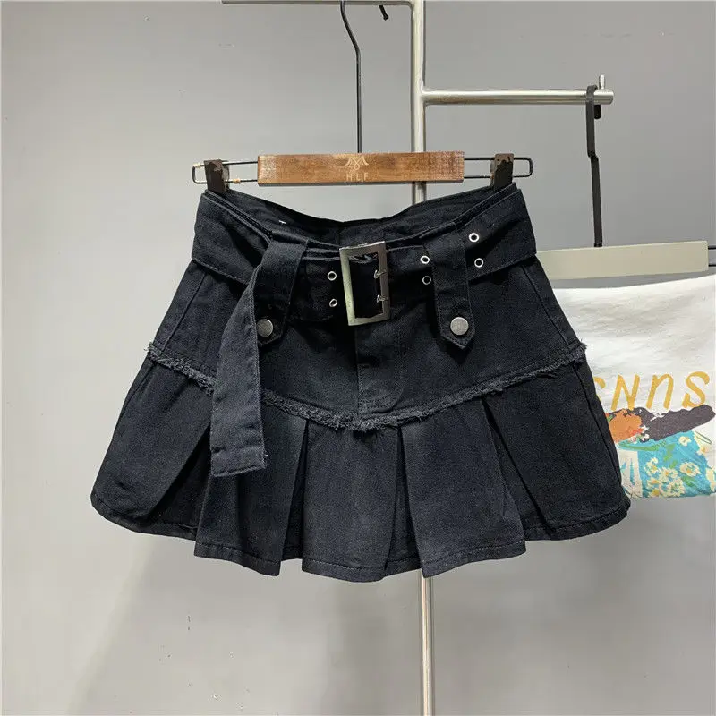 

Y2K джинсовая мини плиссированная черная юбка для женщин летние женские джинсовые шорты с высокой талией японские юбки пикантные с оборками в стиле High Street