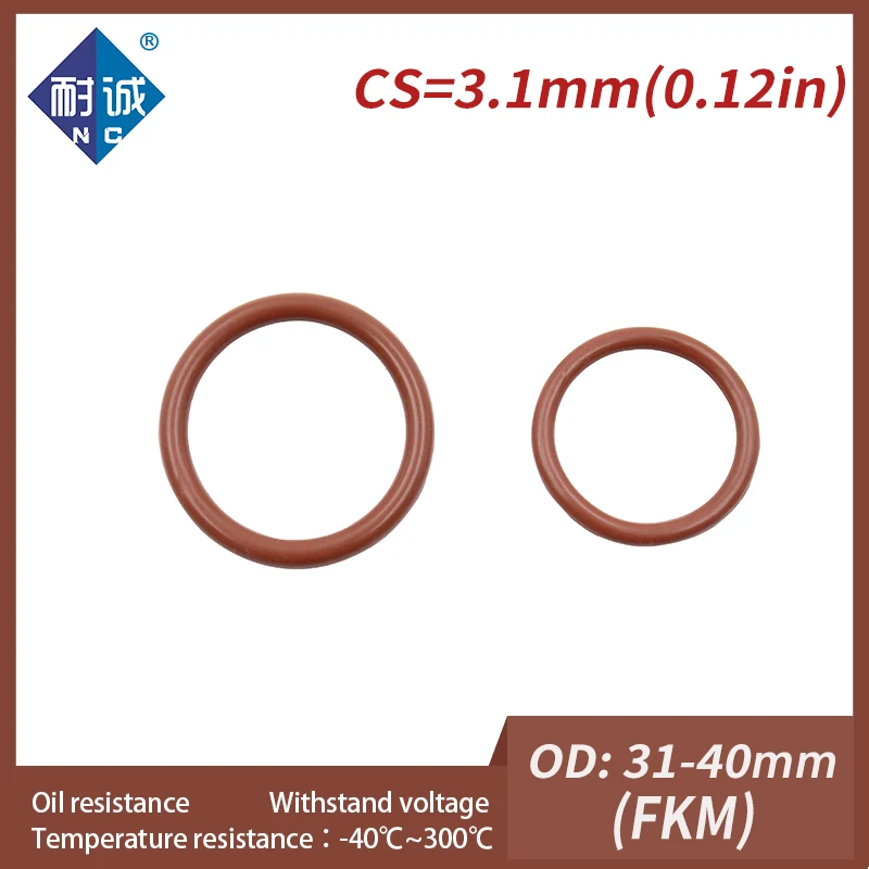 3 개/몫 불소 고무 링 갈색 FKM O 링 씰 CS3.1mm OD31/32/33/34/35/36/37/38/39/40*3.1mm O 링 씰 오일 링 개스킷