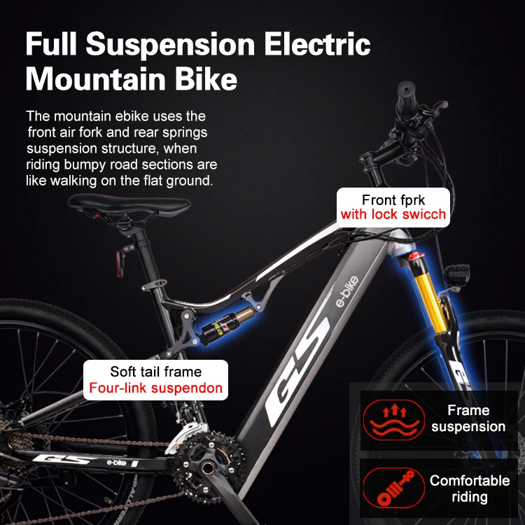 Aluminum Alloy Electric Bicycle with Strong Rear-Drive Engine Tires, Convenient Low Noise Ebike, New Full Suspen