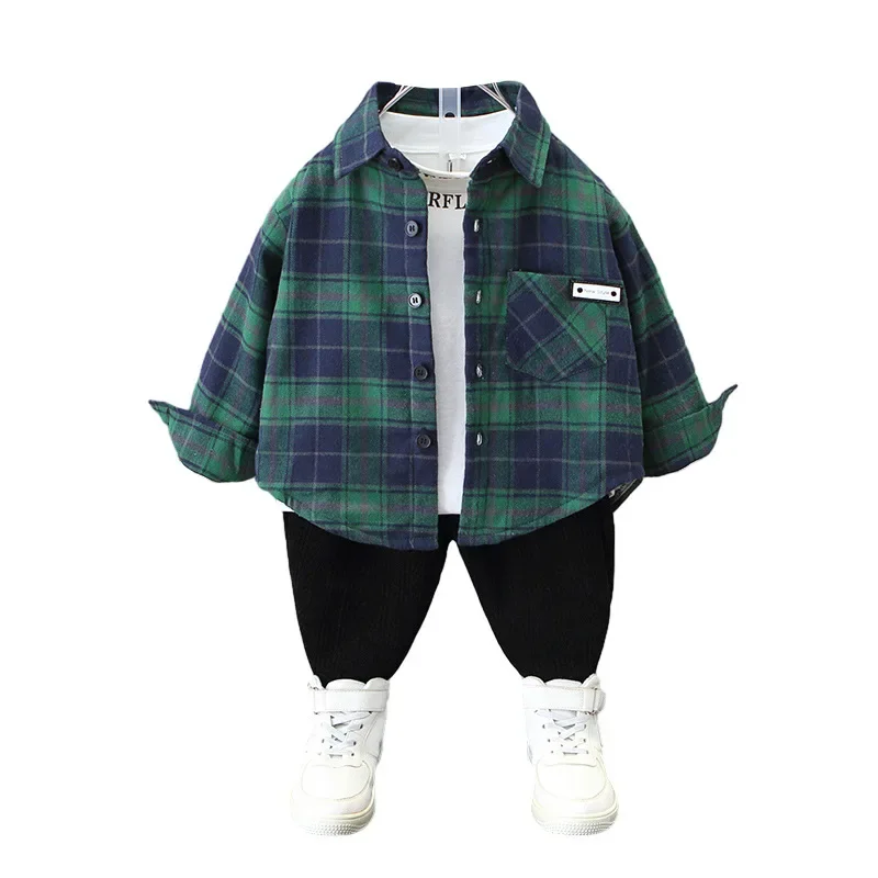 Thickened Flannel Children's Shirt Winter Plaid Patterned Casual Inner Wear for Boys Warm Outerwear Versatile Casual Top