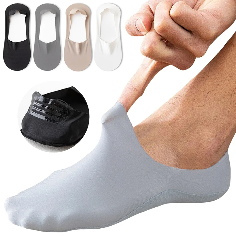 

Summer No Trace Ice Silk Invisible Socks for Men Casual Solid Silicone Non-slip Breathable Comfortable Cotton Bottom Sock 1 pair