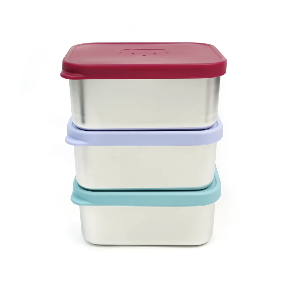 1000ML Bpa Free School Children Kid Snack Food Container Bento Stainless Steel Silicone Lunch Box With Silicone Lid