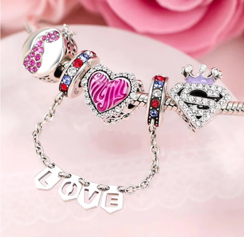 Charm Jewelry 925 Sterling Silvering Crucifix Safety Chain Charm Fit Original Pandora Bracelet DIY Ladies