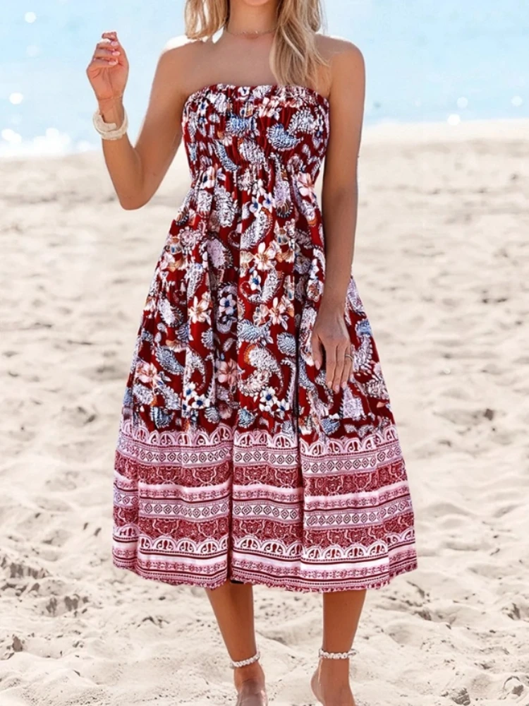 New  Printed Sleeveless Strapless Dress and Midi Skirt Are Two Fashionable Ways To Wear Women's Clothing 365