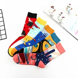New Happy Mens Socks Women Novelty Cartoon Sock Combed Cotton Funny Men's Big Size Crew Harajuku Hip Hop Thick Long Socks