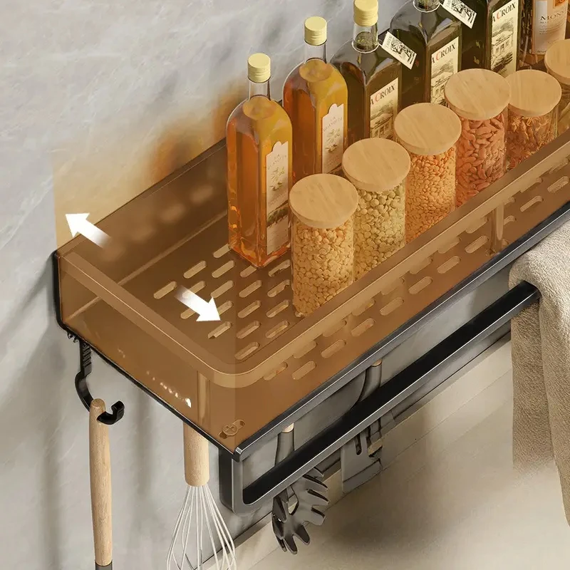Kitchen Shelf Spice Storage Rack Wall-mounted Hook Towel Bar Bathroom Item Storage spice storage shelf spice rack wall mounted hook rack kitchen storage rack kitchen towel hook towel hook rack kitchen organizer towel bar kitchen organizer rack