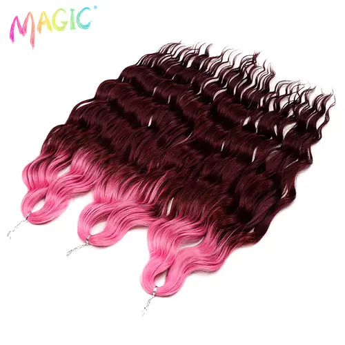 Anna Synthetic Hair 24 Inch Water Wave Braiding Hair Extensions Ombre Blonde Deep Wave Afro Curl Twist Crochet Hair for Women - Image 16