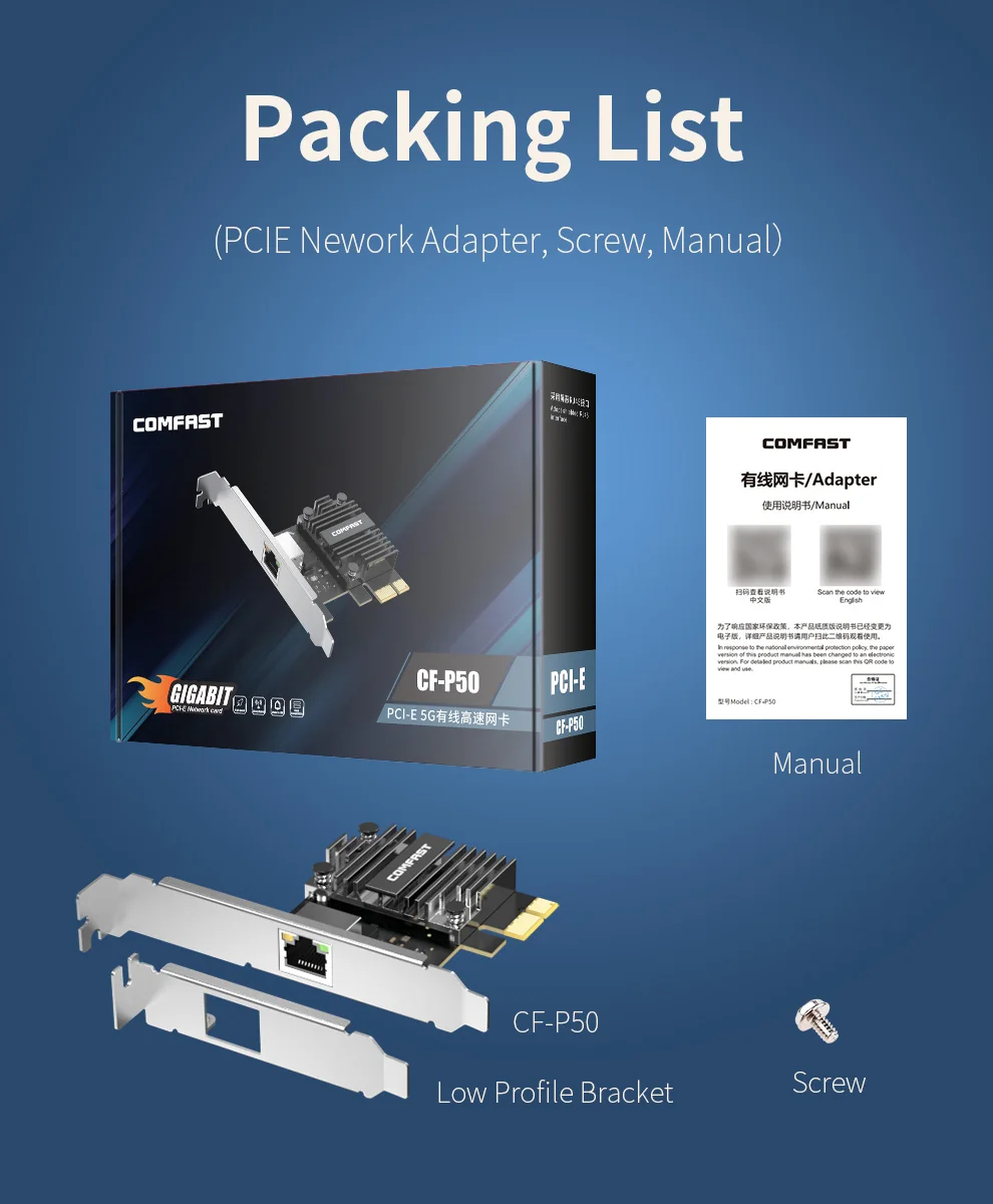 COMFAST 5000 Mbit/s PCl-E-Schnittstelle RJ45 Netzwerkkarte RTL8126-VB-CG für Win7/8/10/11 Gigabit Gaming LAN Dongle WiFi-Kartenadapter – Detail 12