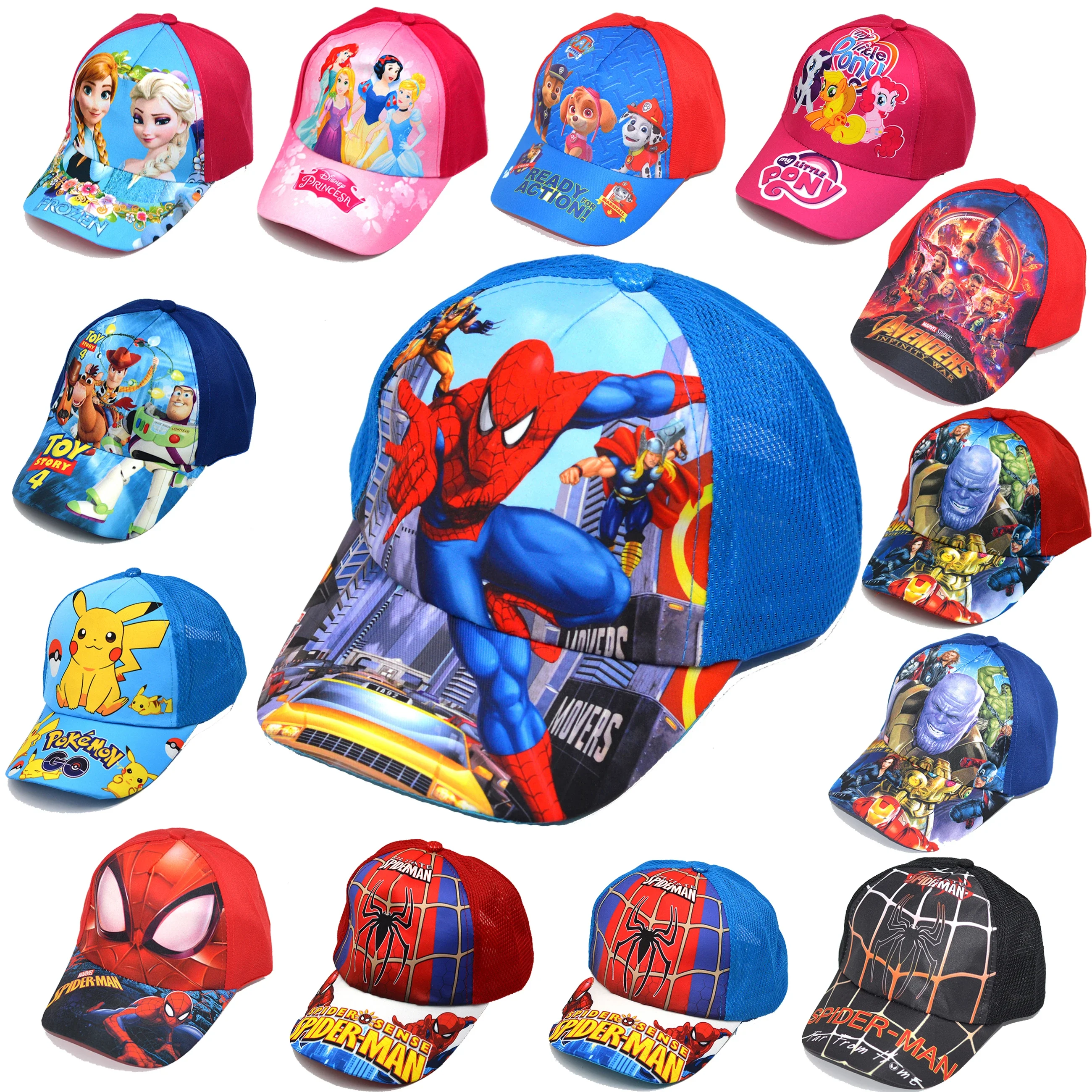 New Anime Disney Princess Frozen Mickey Mouse Kids Brand Hat Boy Girl Travel Caps Spiderman Mickey Baby Figure Gifts Toys 2-8Y