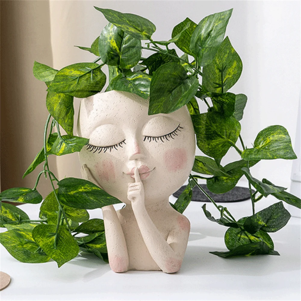 

Face Head Flower Planter Flower Pot Resin Flower Vase Artistic Modeling Sculpture Flowerpot Fleshy Potted Tabletop Ornamen